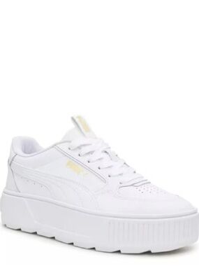 Puma White Platform Leather Sneaker with Gold Accents